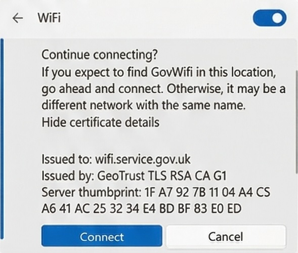 Screenshot of Wifi panel confirmation on Windows 11