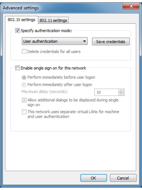 Screenshot of Advanced Connection Settings panel on Windows 7