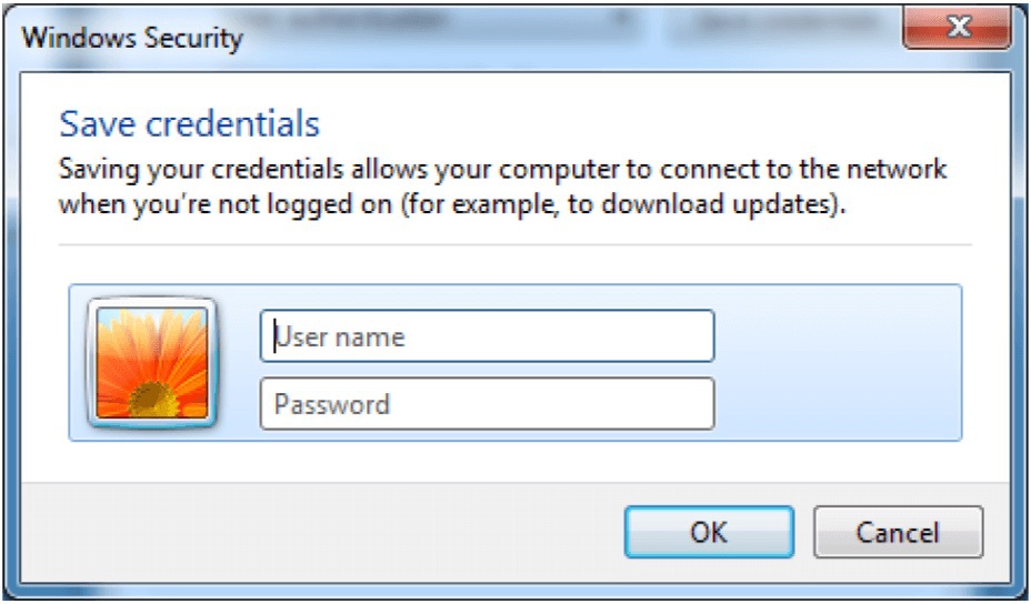 Screenshot of Save Credentials dialog on Windows 7