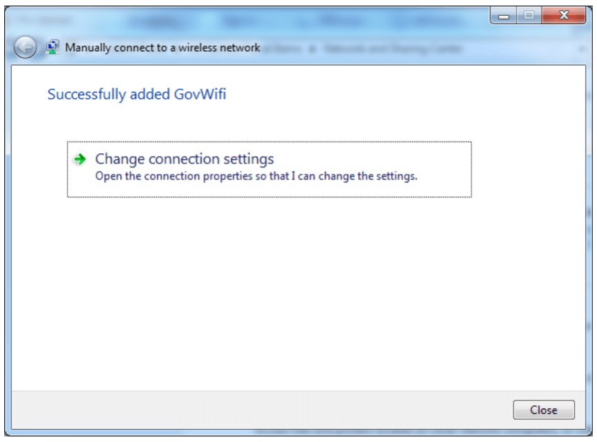 Screenshot of successfull WiFi addition on Windows 7