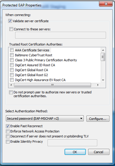Screenshot of Protected EAP Properties dialog on Windows 7